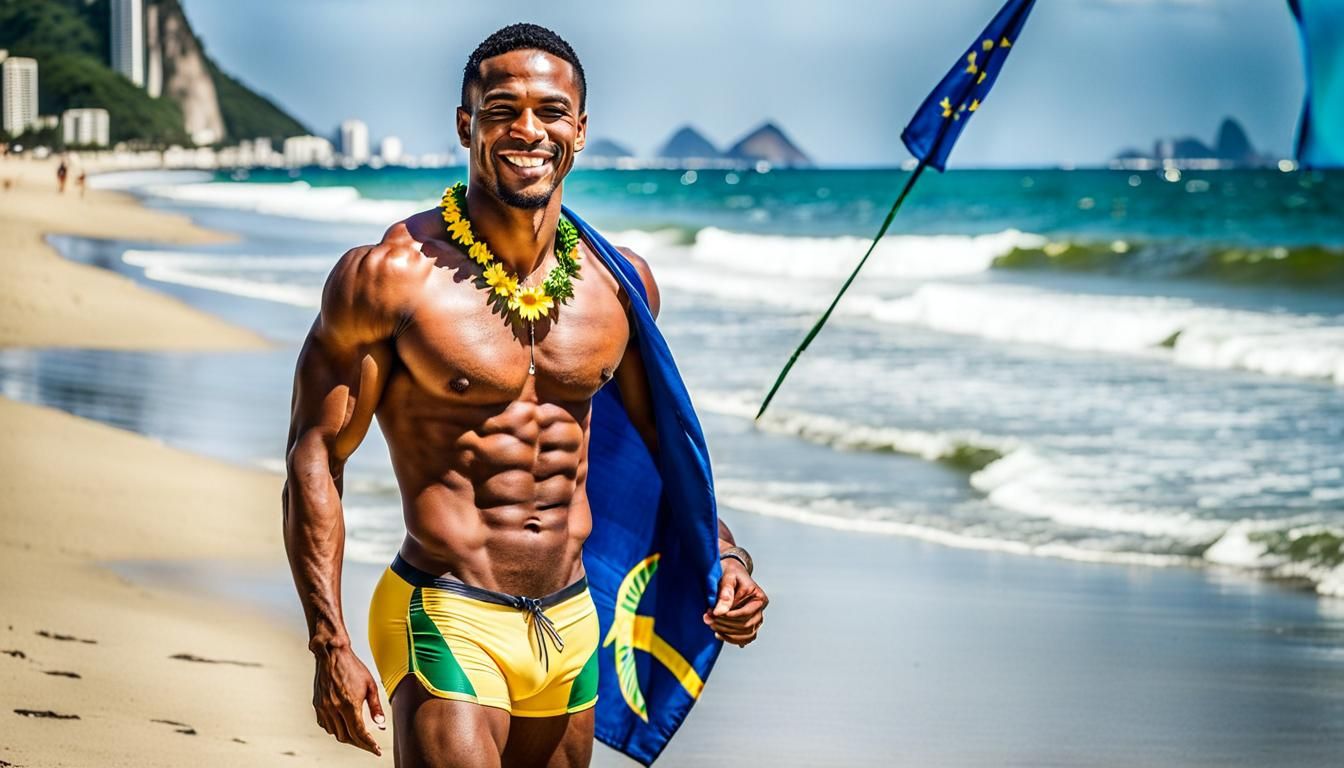 Young Brazilian Man on Rio Beach, Professional Photo