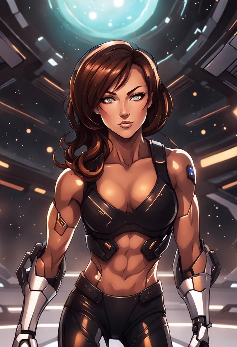 Anime Cybernetic Bodybuilder in Galactic Arena
