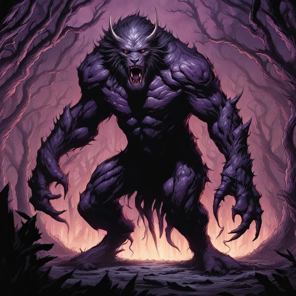 Comic-Style Dark Creature with Purple Darkness