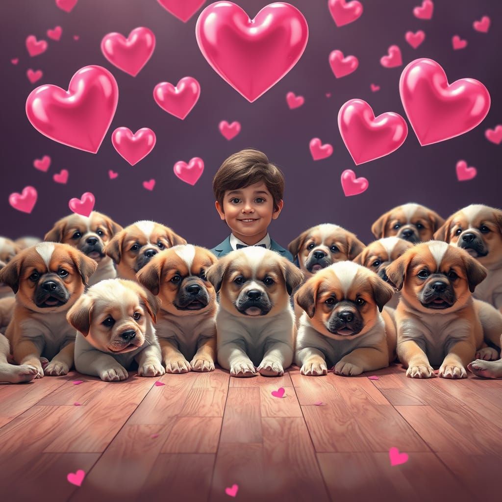 Surreal Puppy Love Scene with Donny Osmond and Floating Hear...