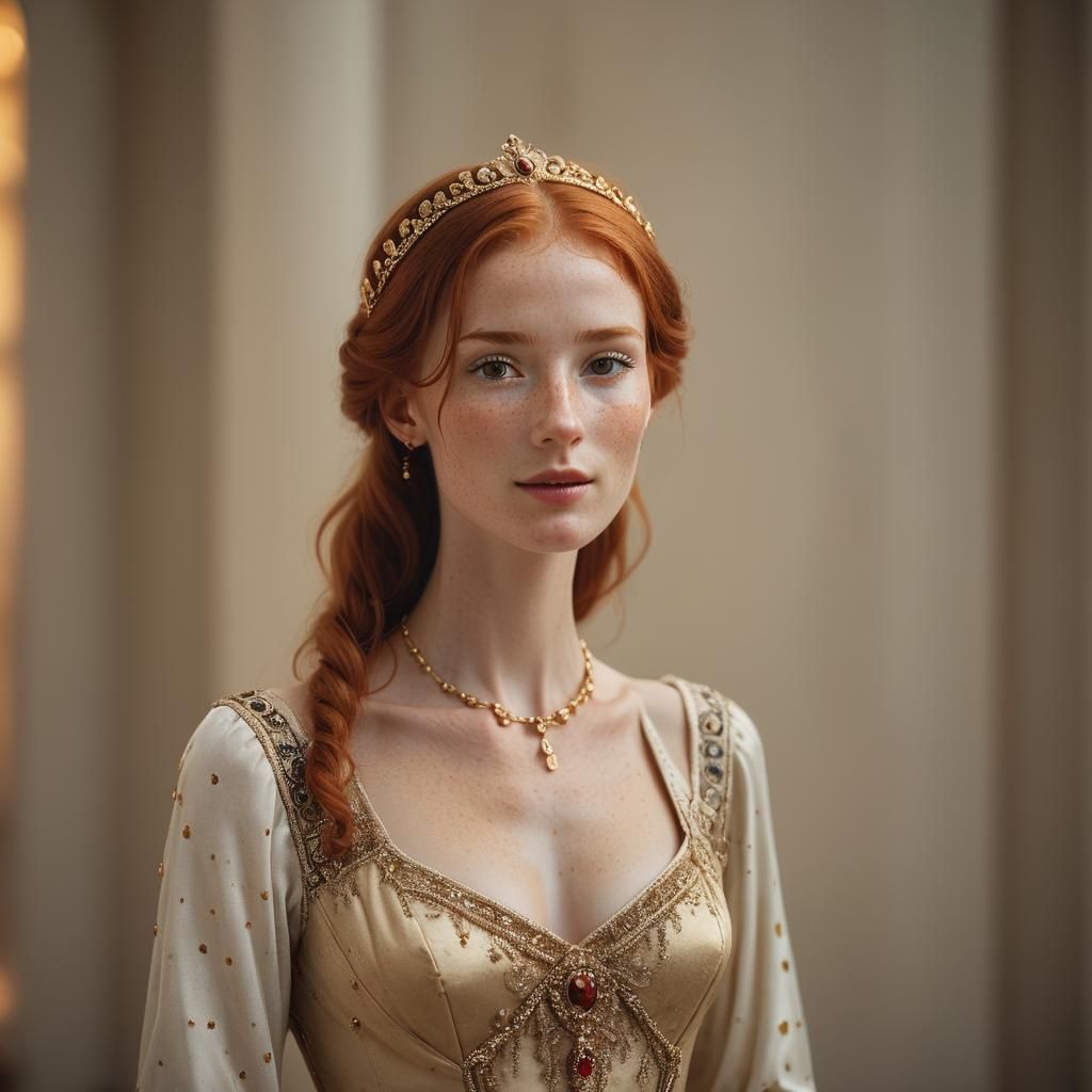 Red-Haired Woman in Royal Attire: Portrait Photography