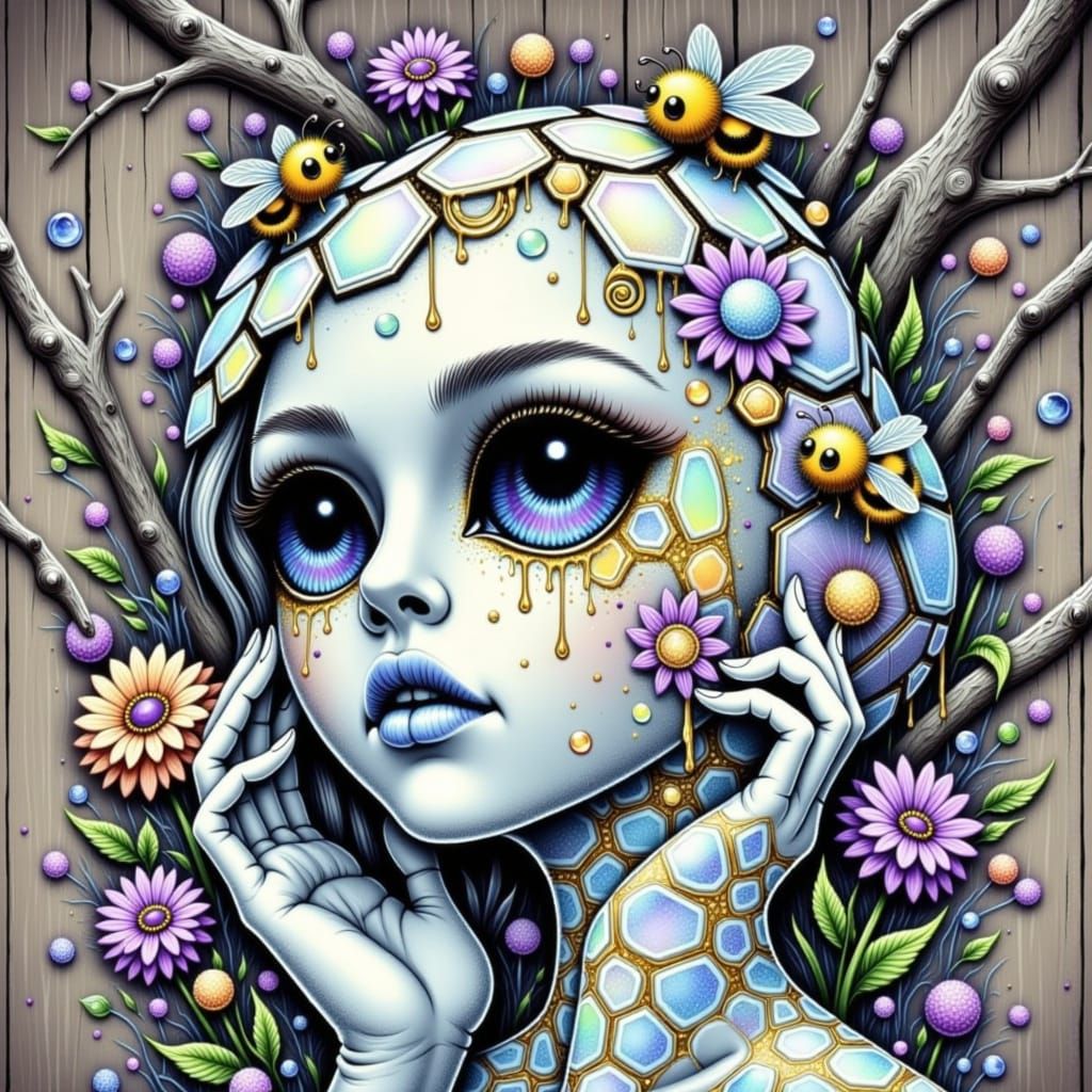 Crystal Beehive in Lush Meadow, Fantasy Art