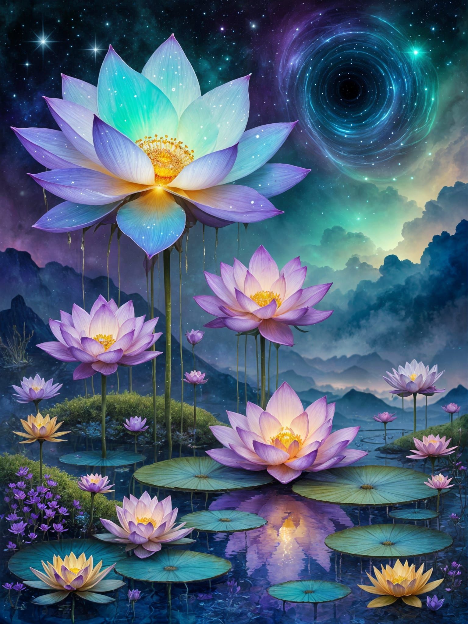 Ethereal Lotus Queen in Celestial Dreamscape
