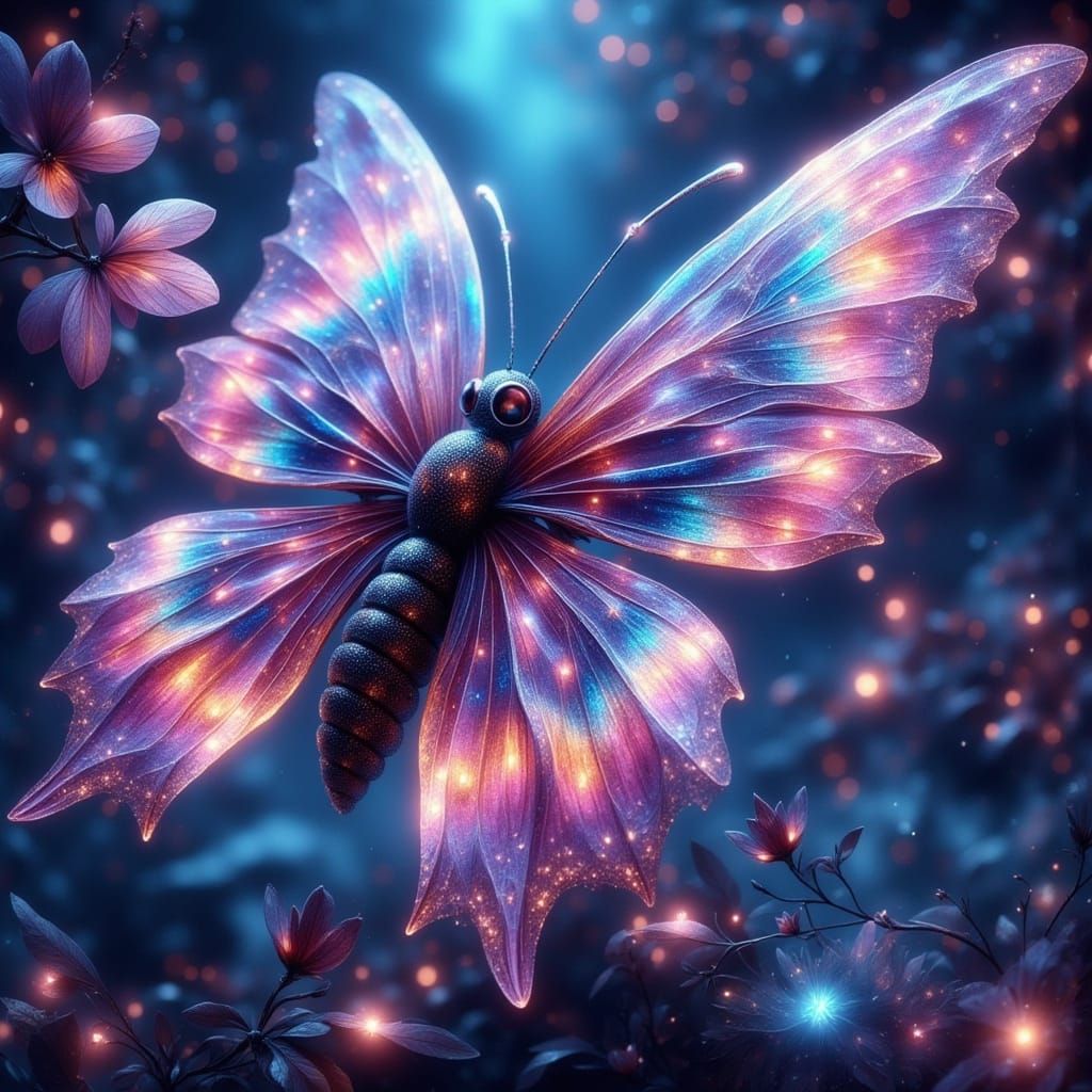 Crystalline Butterfly in a Dreamlike 3D Render