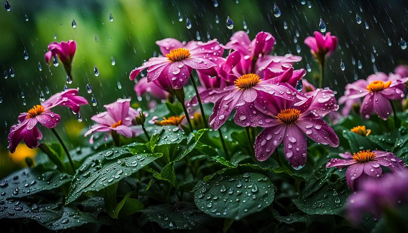 Spring Rainy Day: Blossoms and Awakening Wildlife