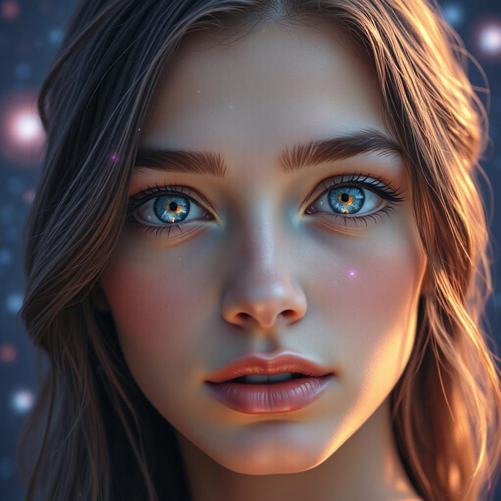 Pleiadian Starseed Portrait in Digital Oil Painting Style