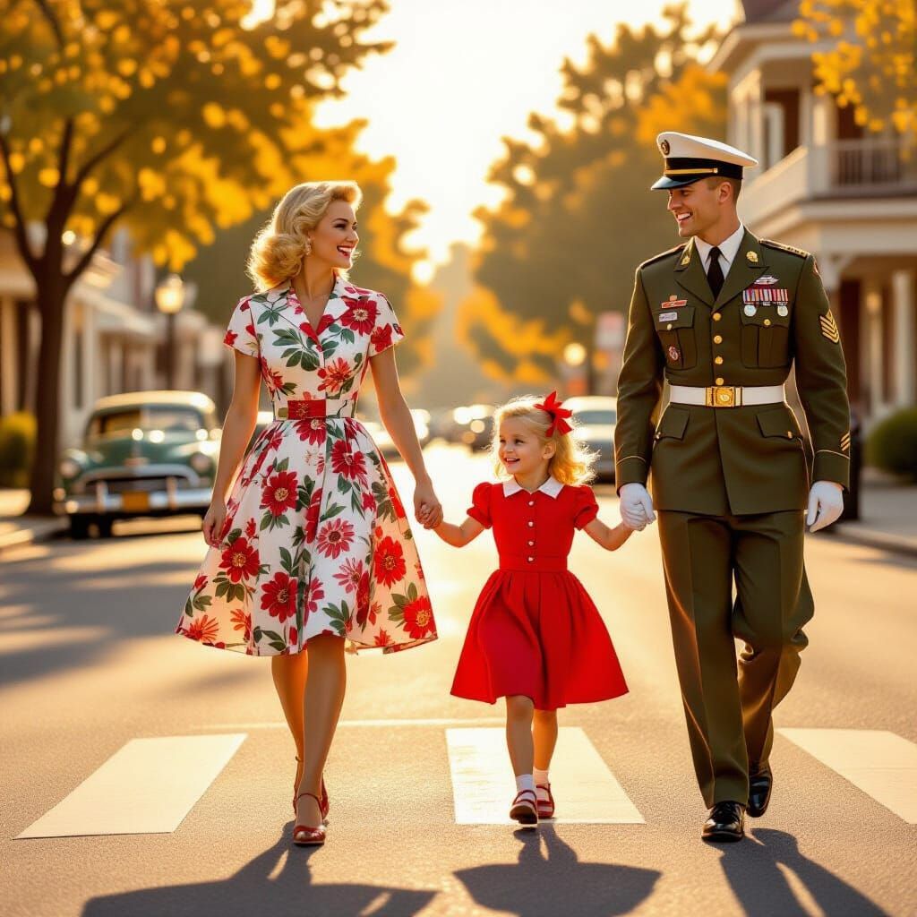 1950s Mother and Daughter Meet Soldier
