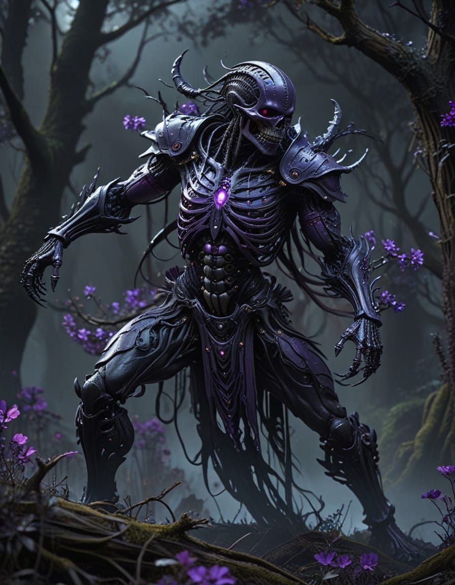 Dark, Gothic Skeleton in Tribal Armor, Set Amidst a Haunting...