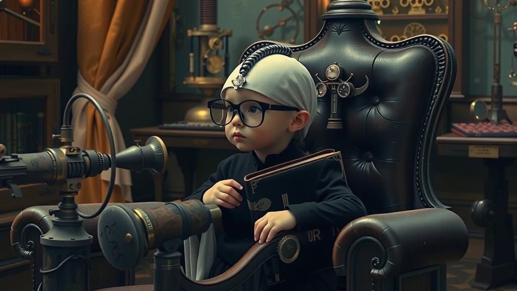 A Young Girl in a Vintage Optometrist's Office, Steeped in D...