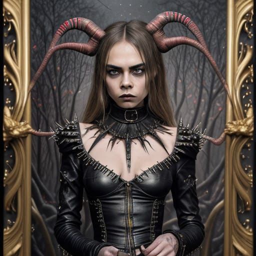 Gothic Krampus in Oil Painting Style with Vivid Yellow Eyes