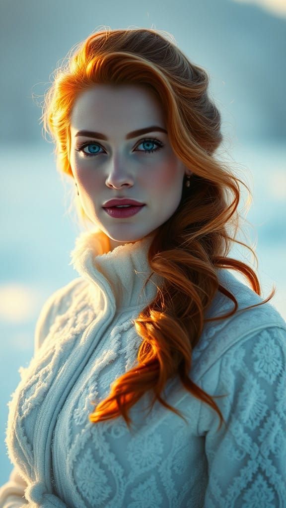 Cinematic Frosty Beauty in Vibrant Red Hair