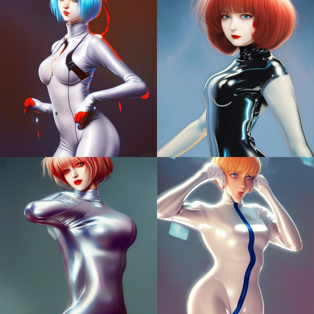 Rei Ayanami in Latex Catsuit: Hyperrealistic Portrait