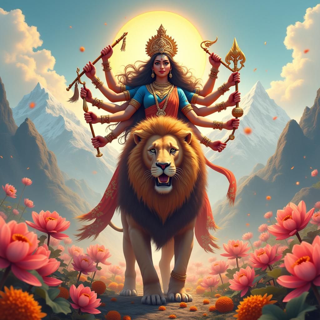 Goddess Durga Maa in Lotus Garden