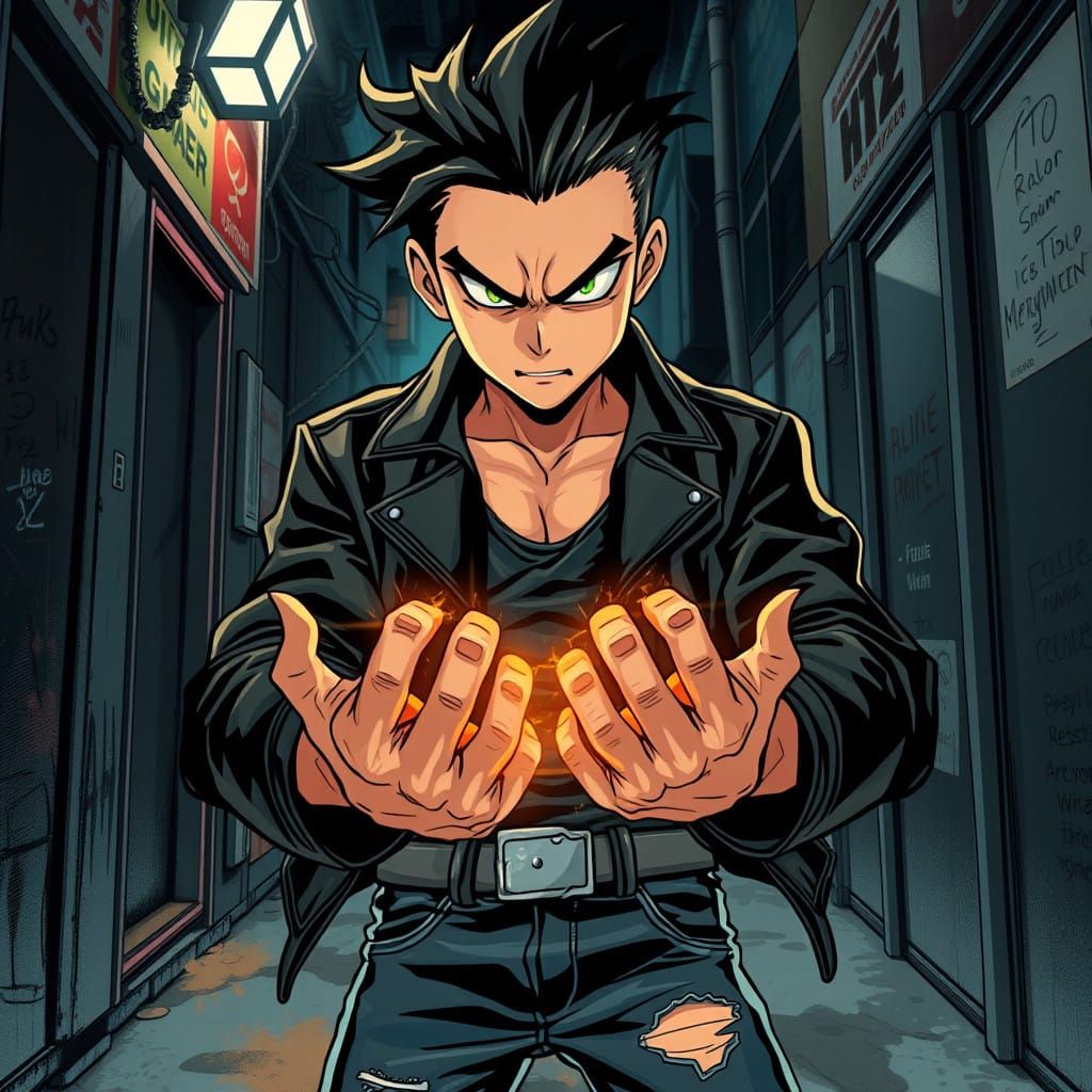 Dark Anime-Inspired Youth Exudes Fierce Intensity