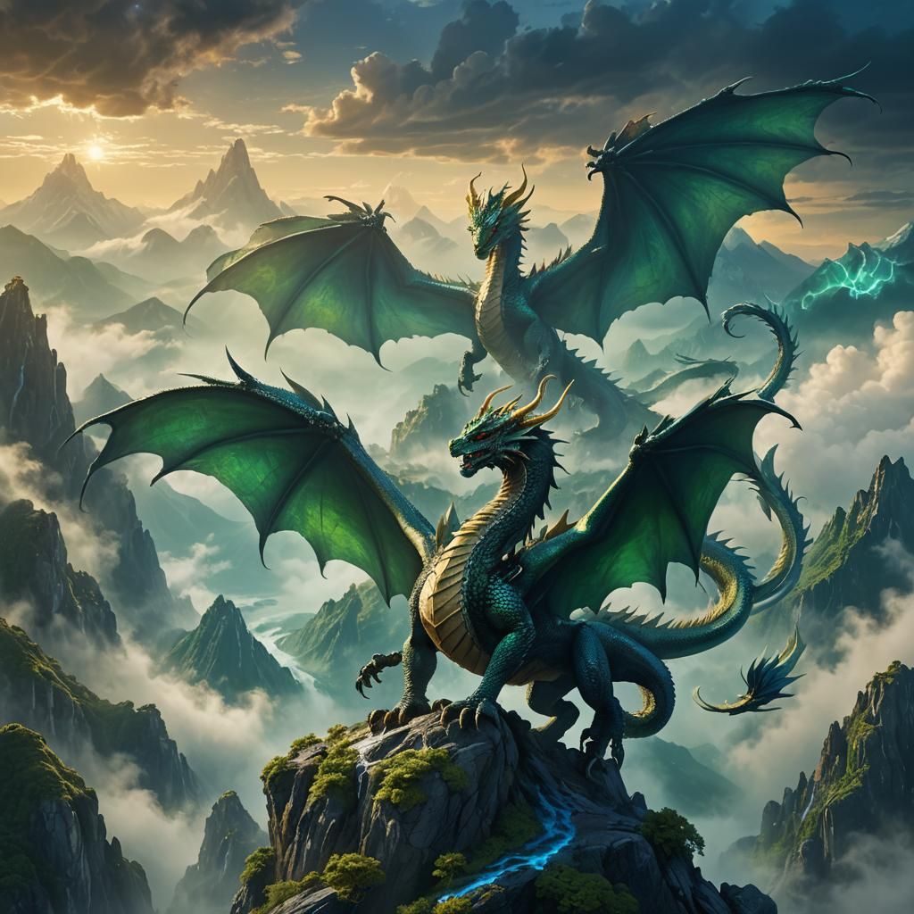 Majestic Dragon on Misty Peak: Digital Matte Painting