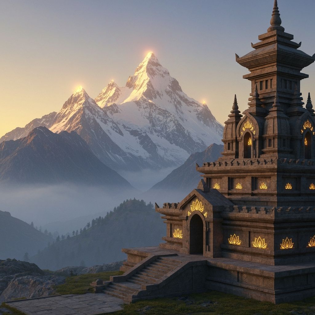 Himalayan Temple at Sunrise, Pixar Style