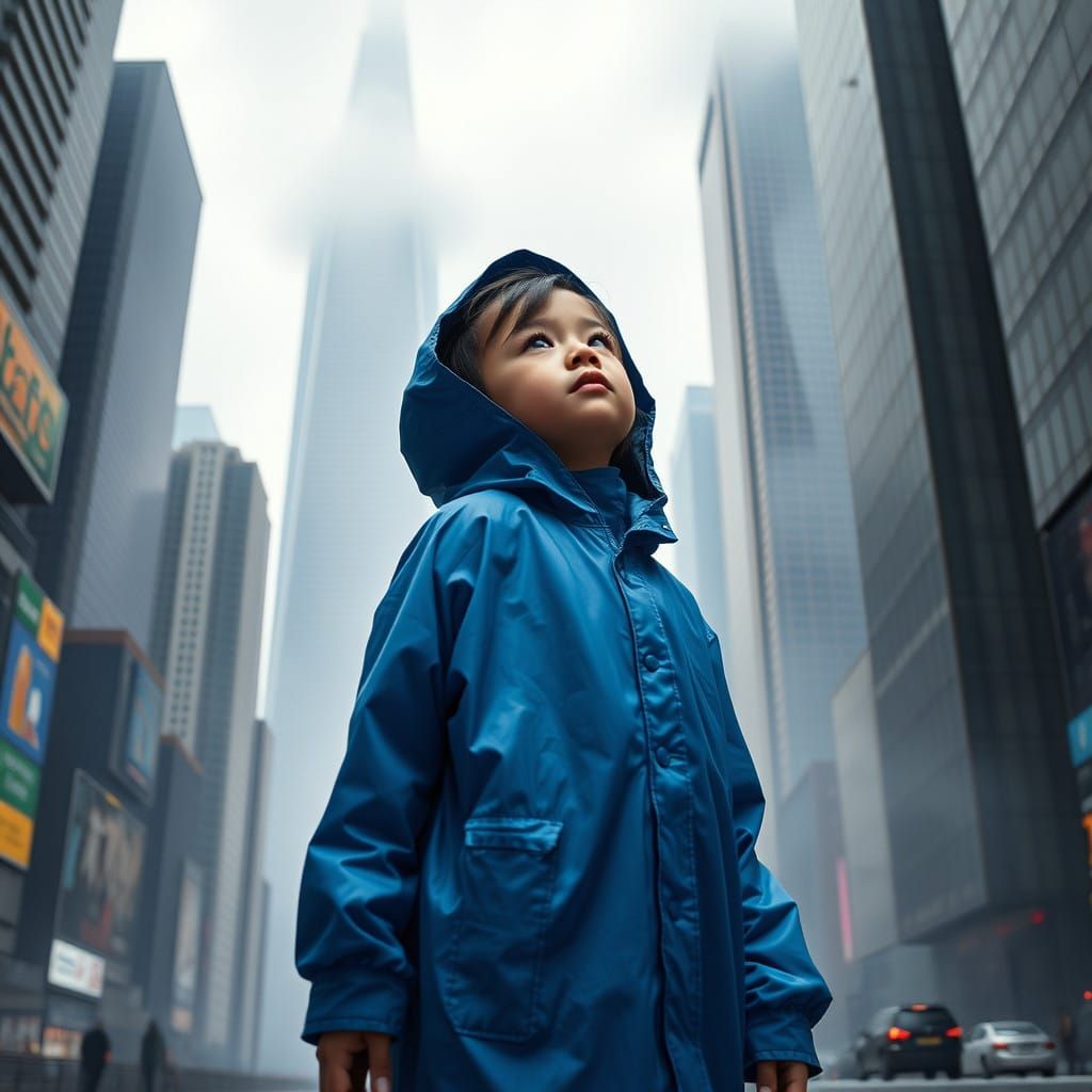 Futuristic Girl Lost in a Haunting Cityscape