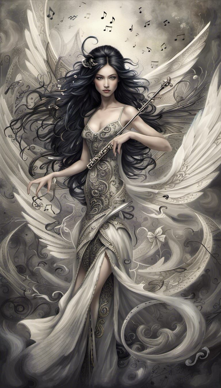Music Fairy with Treble Clef Wings in Fantasy Art