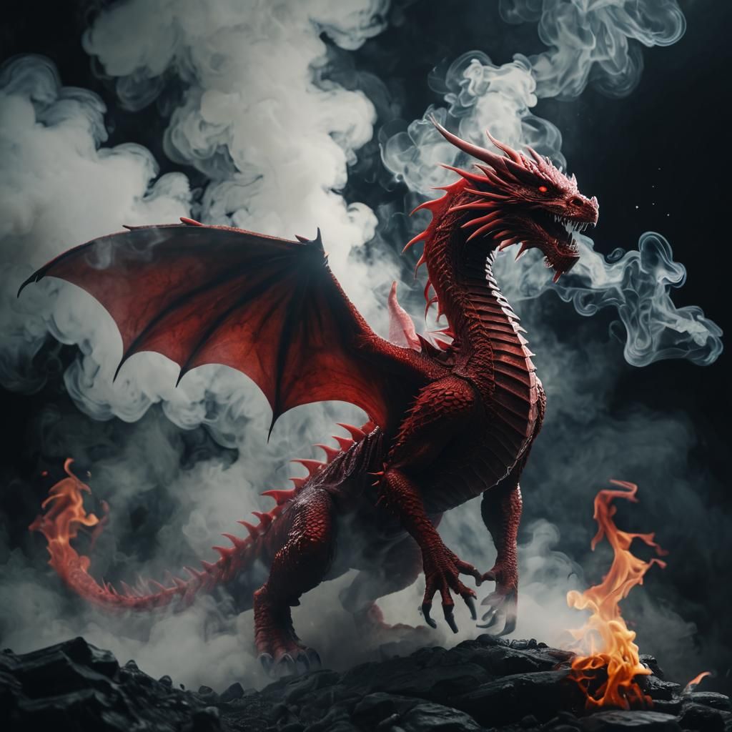 Mysterious Red Dragon Emerges from Smoke