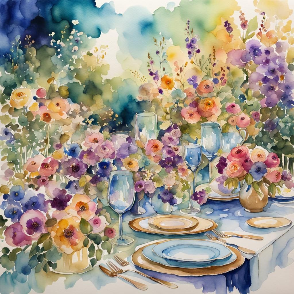 Elegant Garden Party in Vibrant Watercolor Style