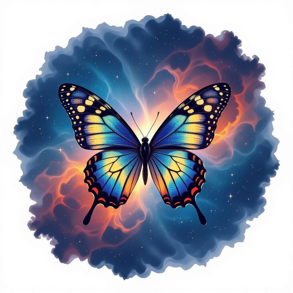 Celestial Butterfly Being in Cosmic Nebula