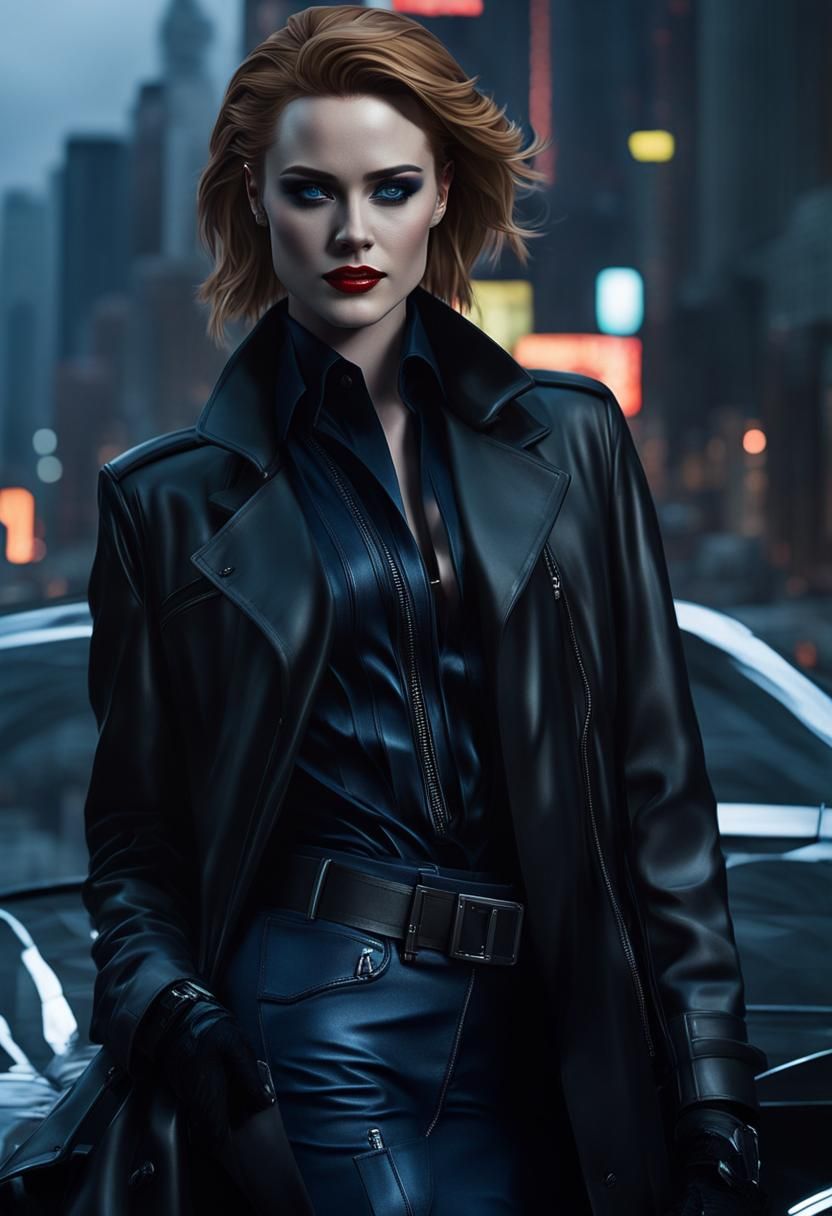 Cyberpunk Agent Model Posing in London