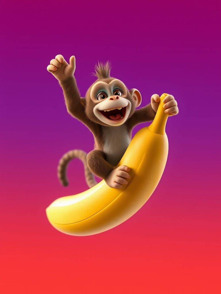 Surreal Monkey Rides Banana in Hyper-Realistic Cyberpunk Aes...