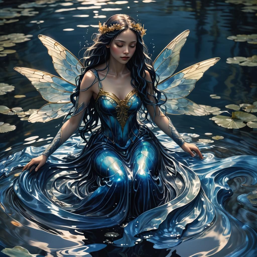 Delicate Water Fairy in Rippling Liquid