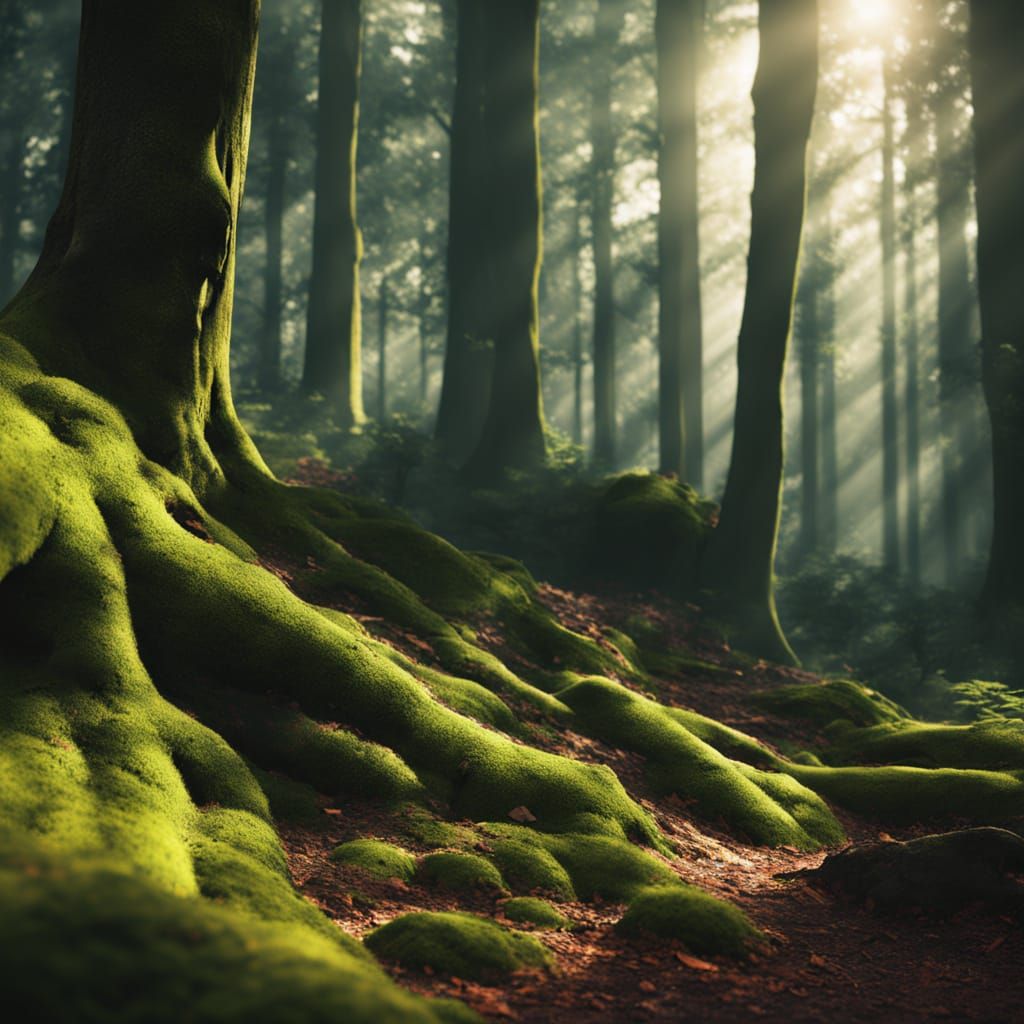 Enchanting Forest Concept Art with Dappled Sunlight