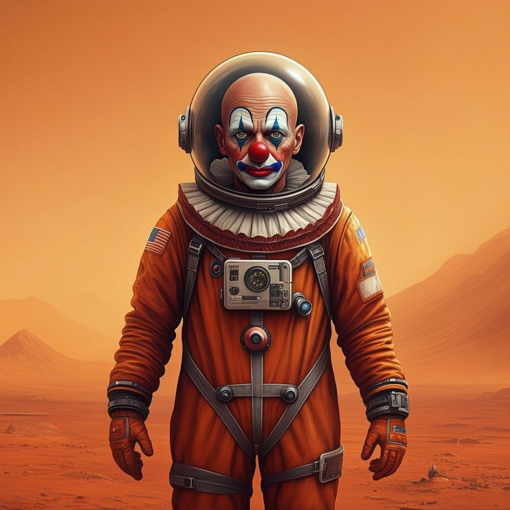 Clown Astronaut on Mars in Sci-Fi Style