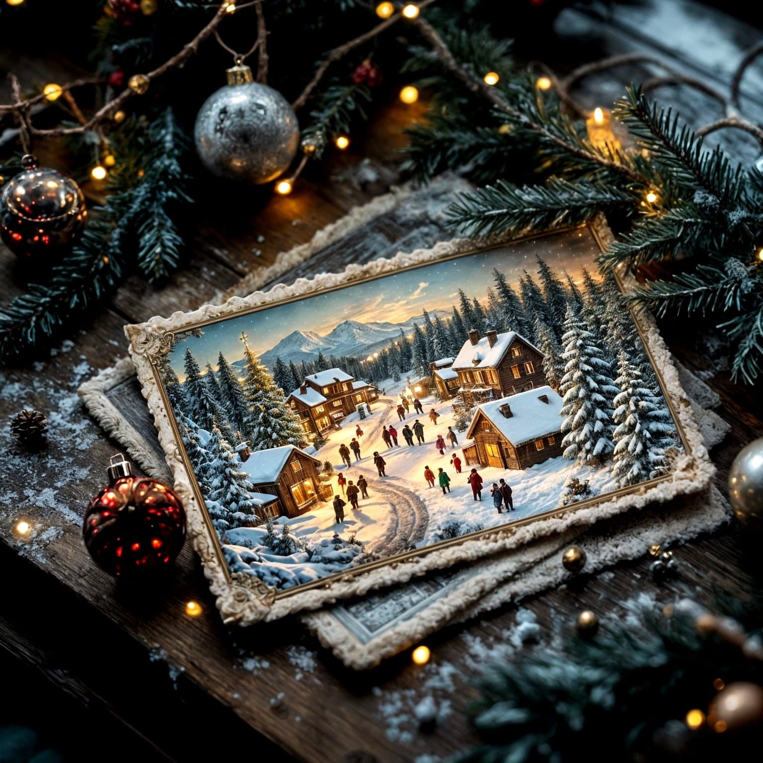 Vintage Christmas Postcard on Coffee Table