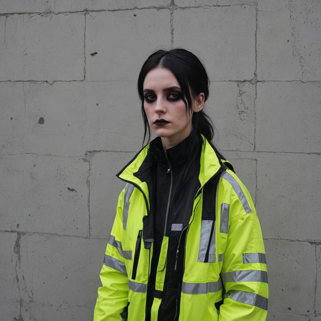 Goth Girl in High-Vis Reflective Jacket