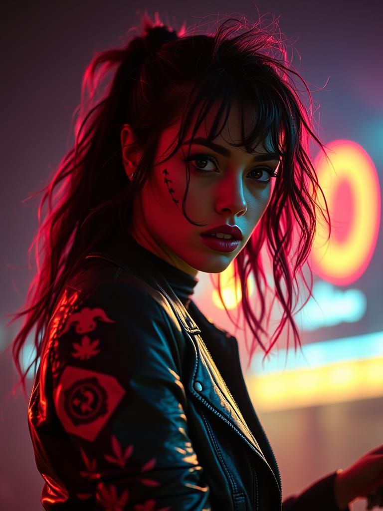 80s Biker Siren in Neon Leather 16K Fashion Photo