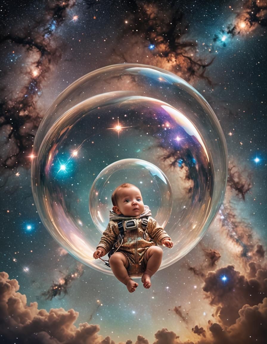 Baby in Bubble Drifting Through Milky Way