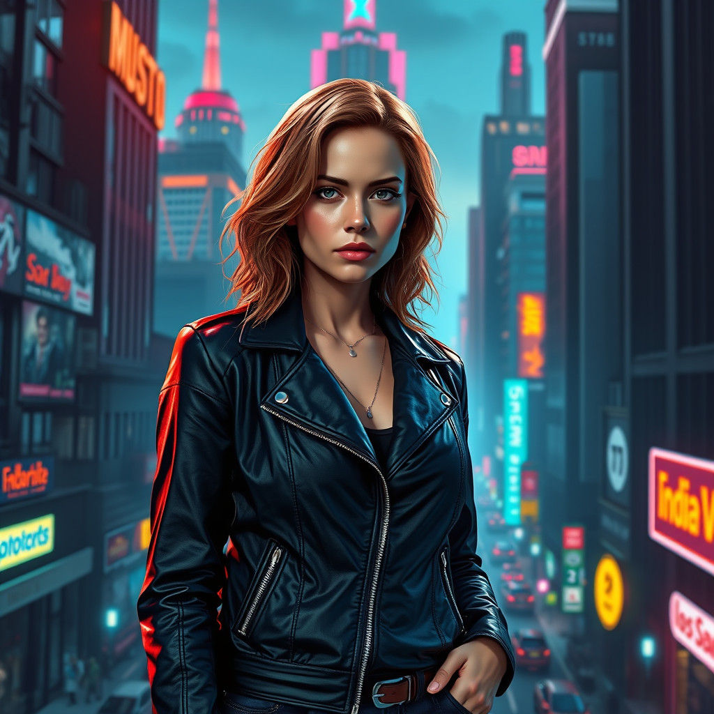 Sleek Futuristic Los Santos Cityscape with Lea Thompson
