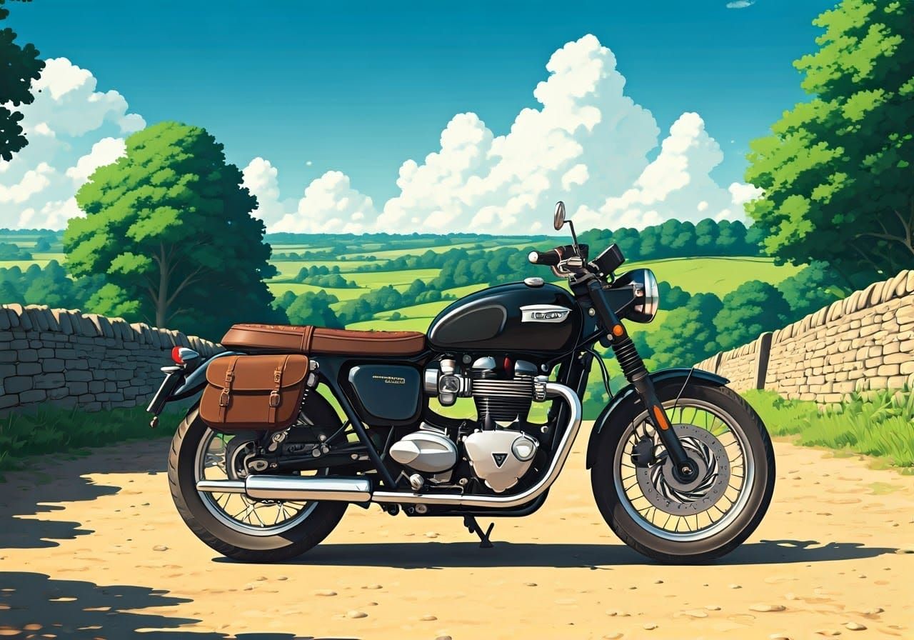 Triumph Bonneville T120 in Anime Landscape Style