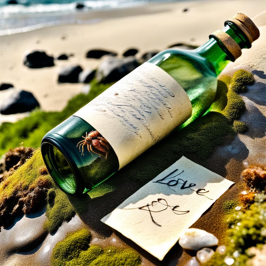 Love Note in a Bottle on Shore
