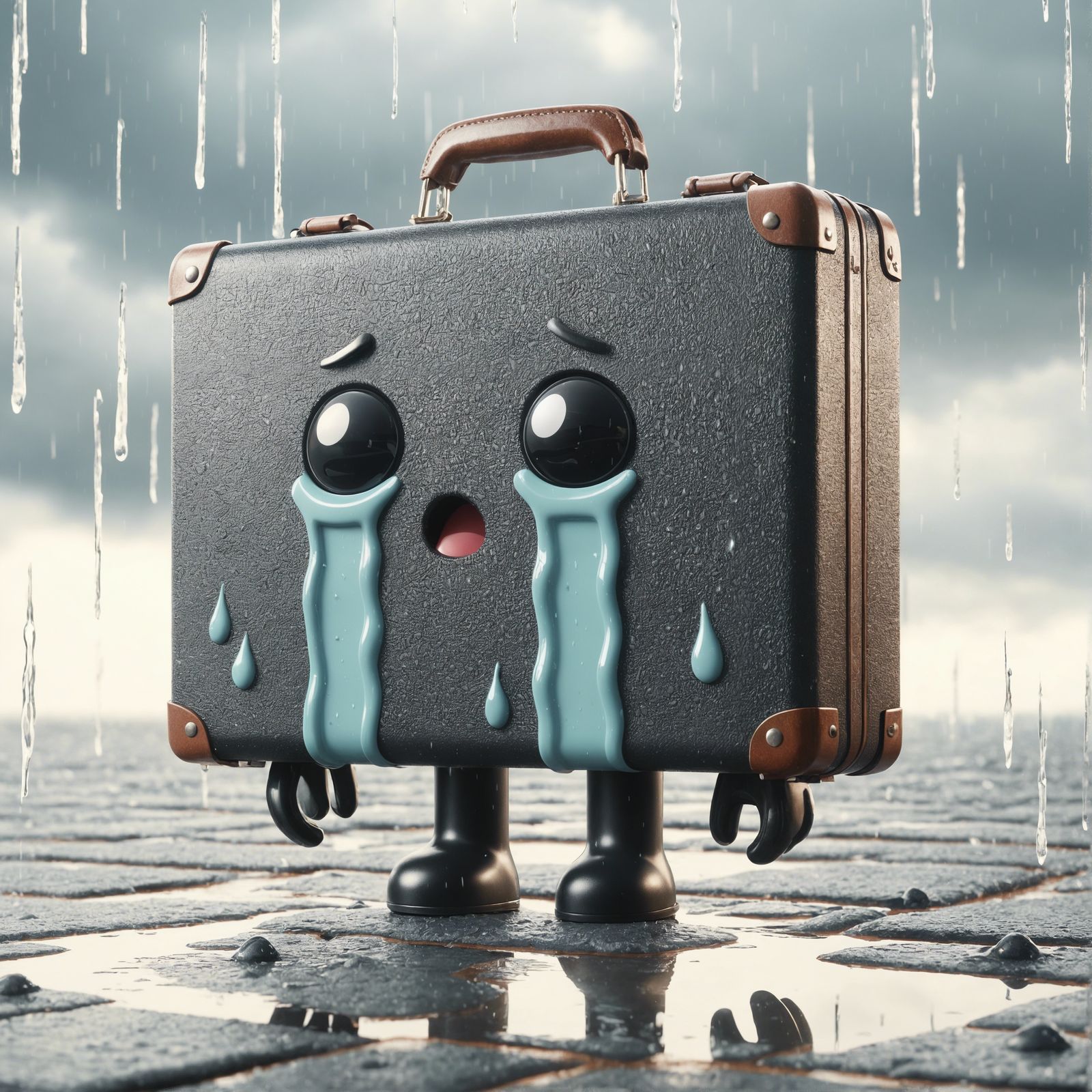 CGI Briefcase Character Crying in the Rain