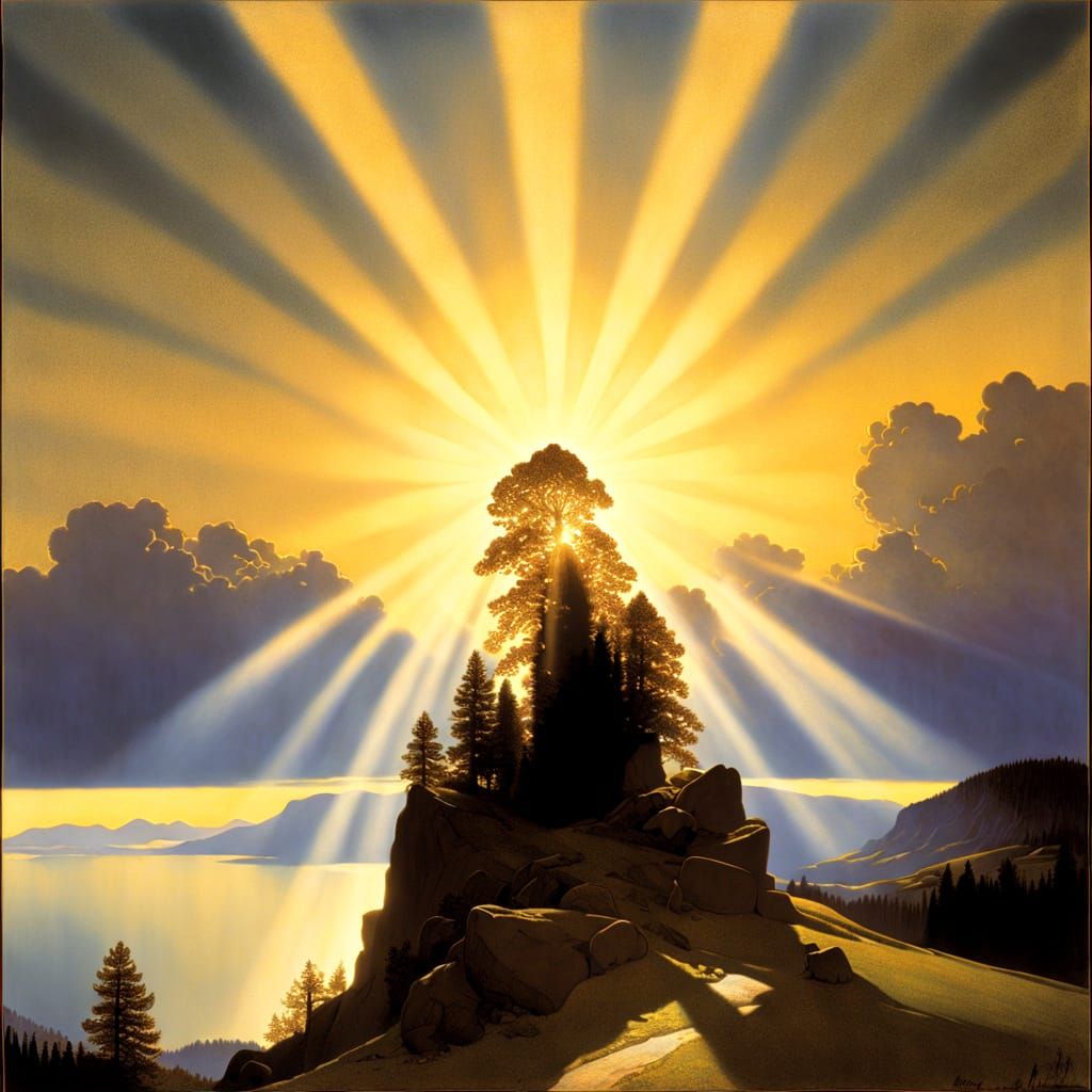 Ethereal Crepuscular Rays in Golden Age Style