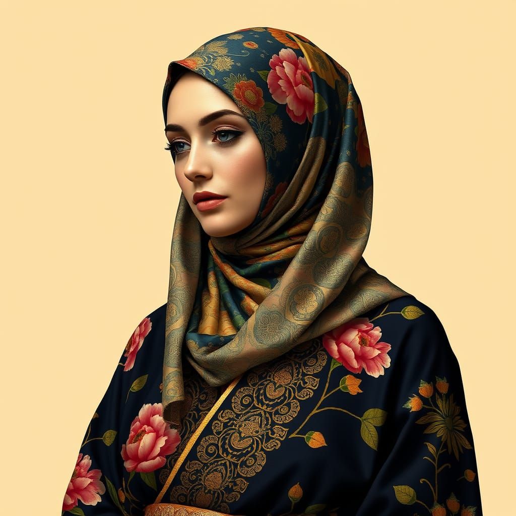 Futuristic Hijab Fashion with Art Nouveau Flair