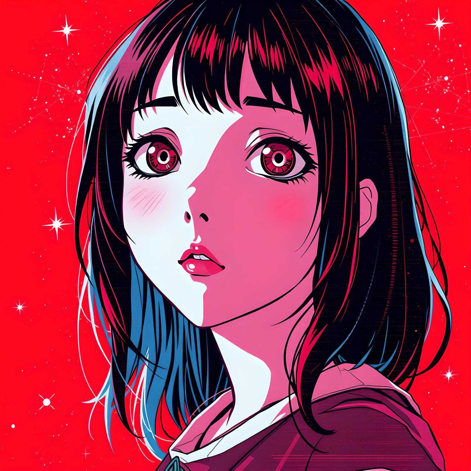 Cute Anime Girl in Abstract Maximalist Constellation