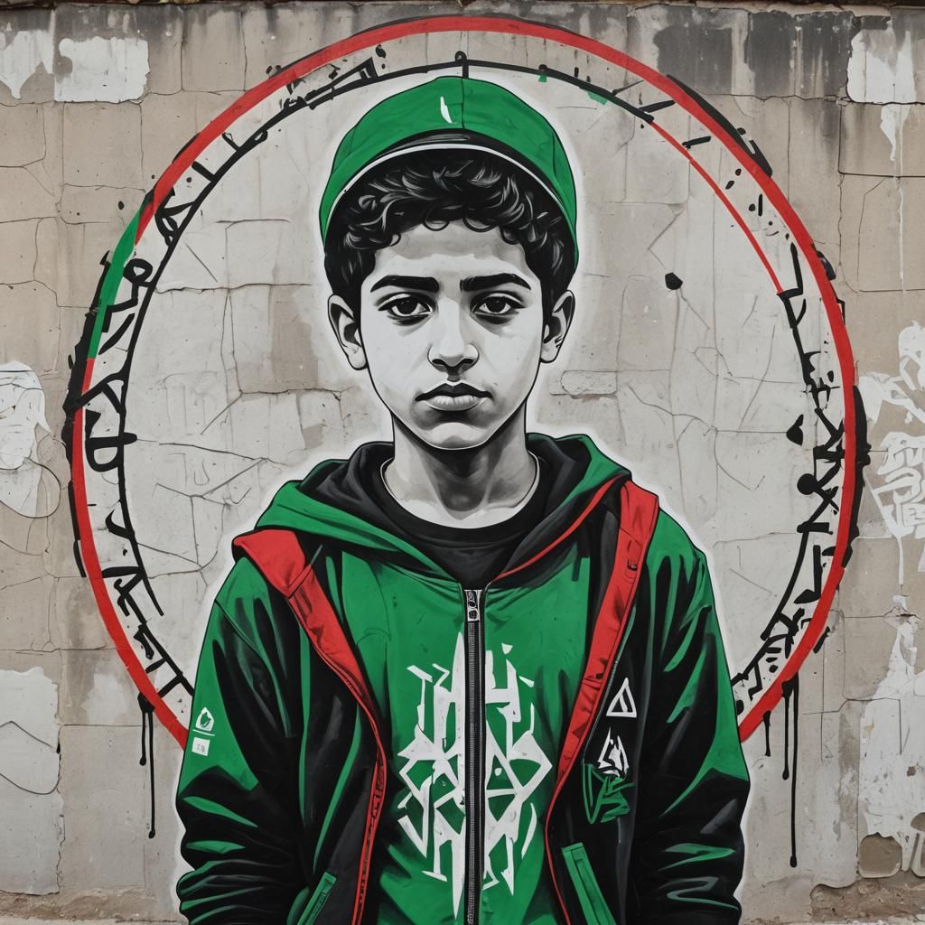 Boy's Defiant Mural Inspired by Palestinian Identity