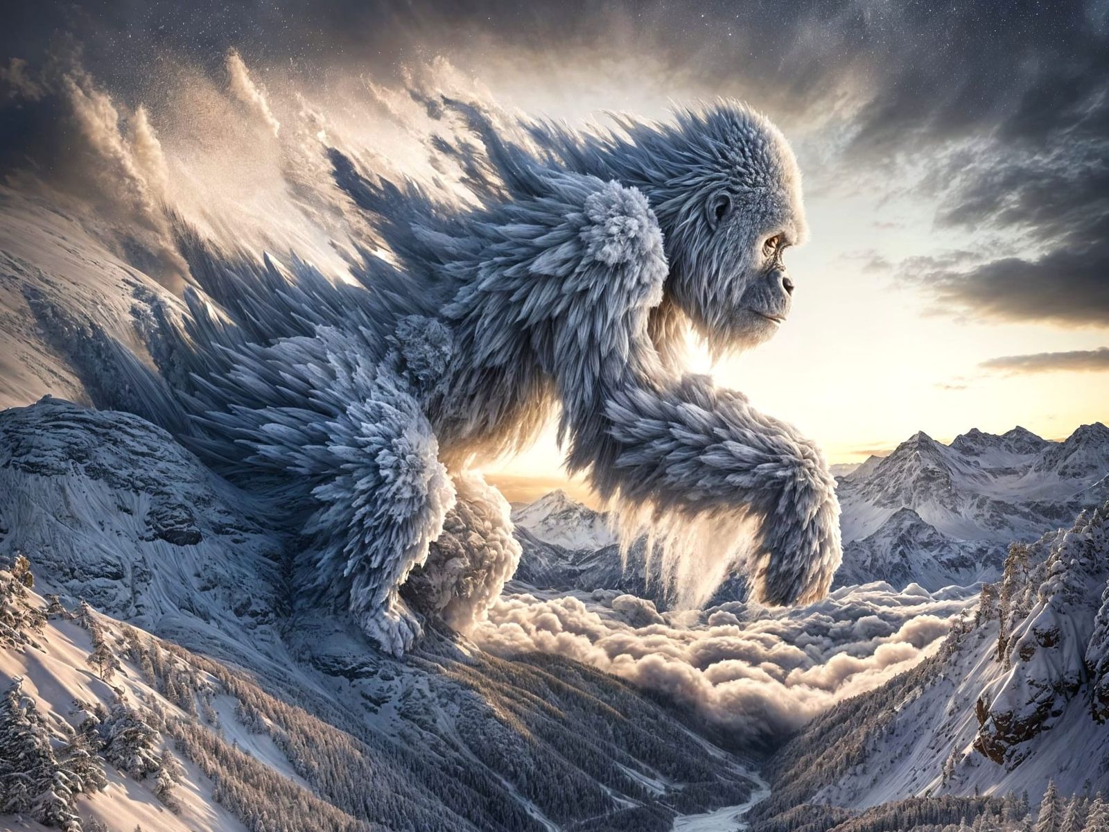 Snowflake Gorilla Glides Through Himalayan Landscape