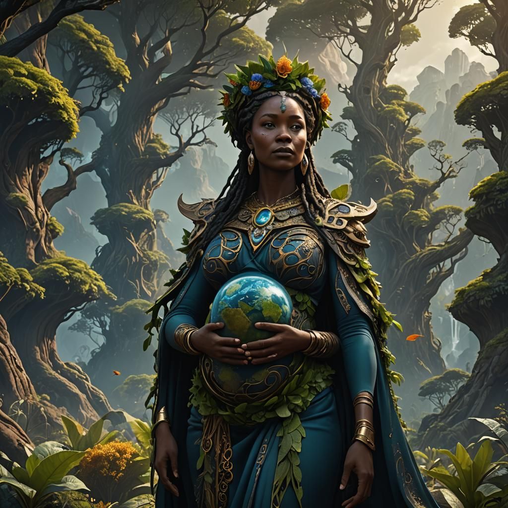 Ebony Pregnant Mother Earth Fantasy Concept Art