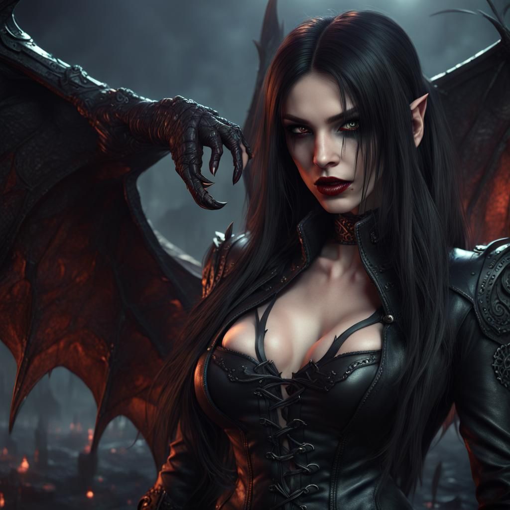 Vampire Girl Fighting Monsters: Detailed Fantasy Art