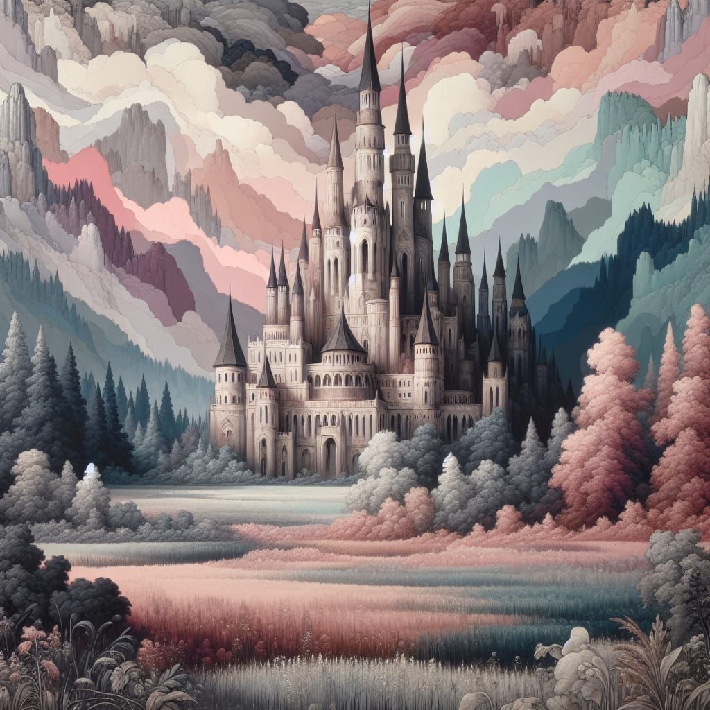 Whimsical Castle Reigns in Dreamlike Fantasy Landscape