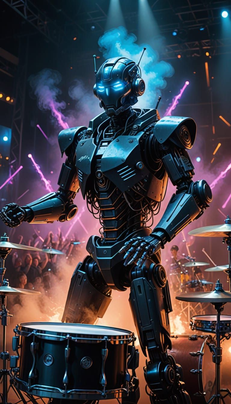 Mechanical Rocker Drummer Performs Electric Concert