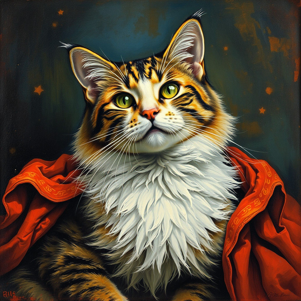 A Supercat in Rembrandt and Vrubel Style