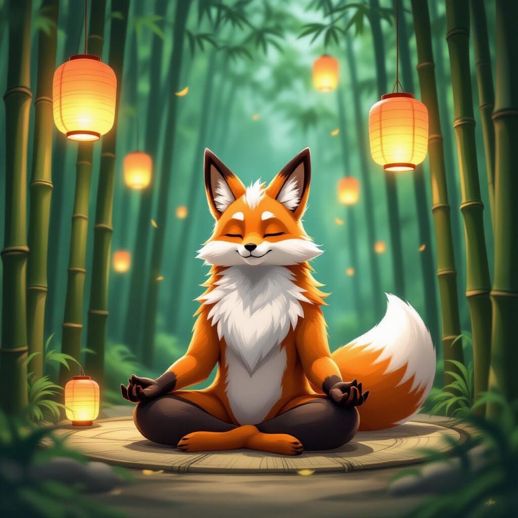 Meditative Arcanine in Bamboo Forest: Digital Painting