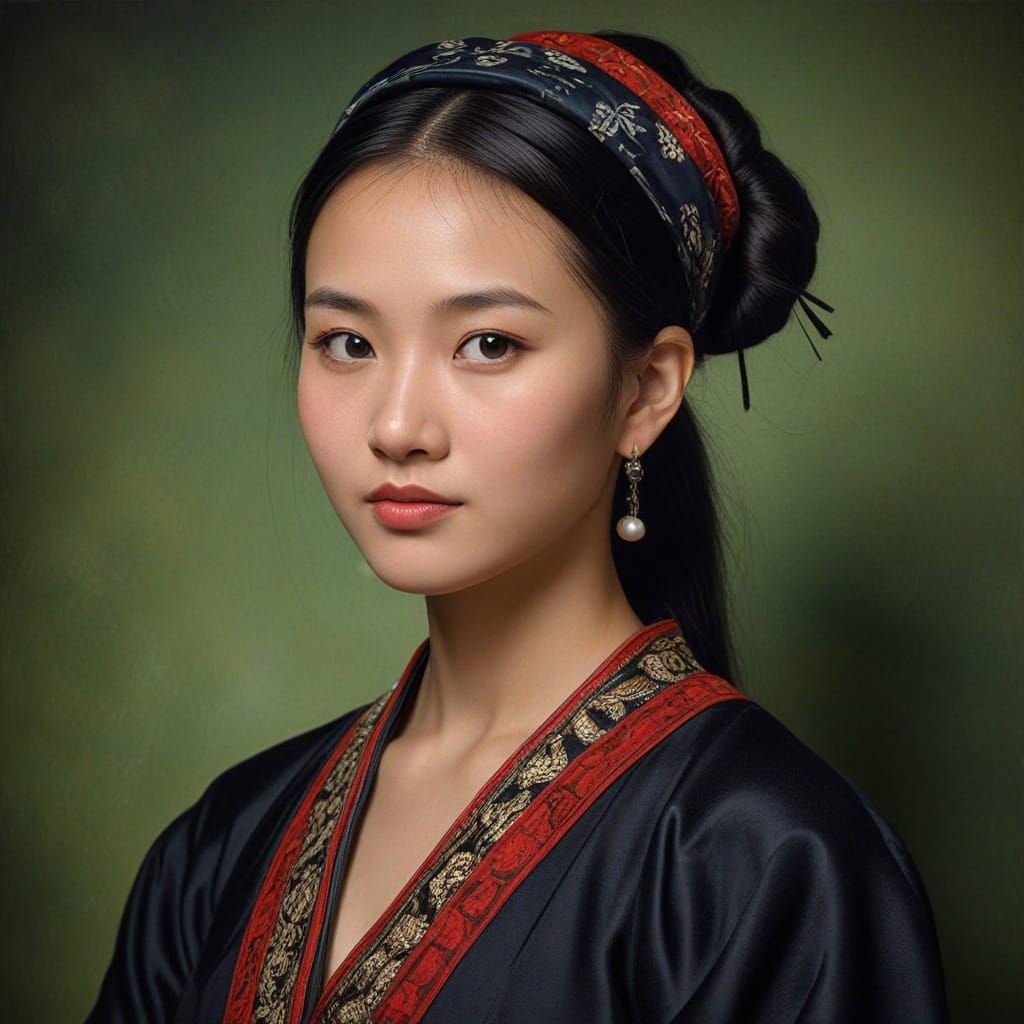 Portrait of a Zhuang Woman in Traditional Garb